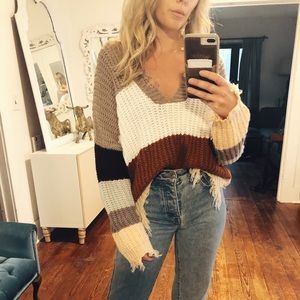 Distressed stripe sweater